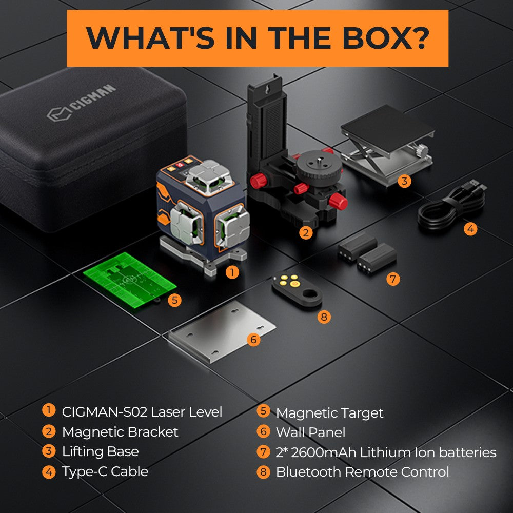 Nivel Láser CIGMAN CM-S02 4x360° de 16 líneas, control por APP, pantalla LCD, tiempo de funcionamiento ultra prolongado de 40 horas.