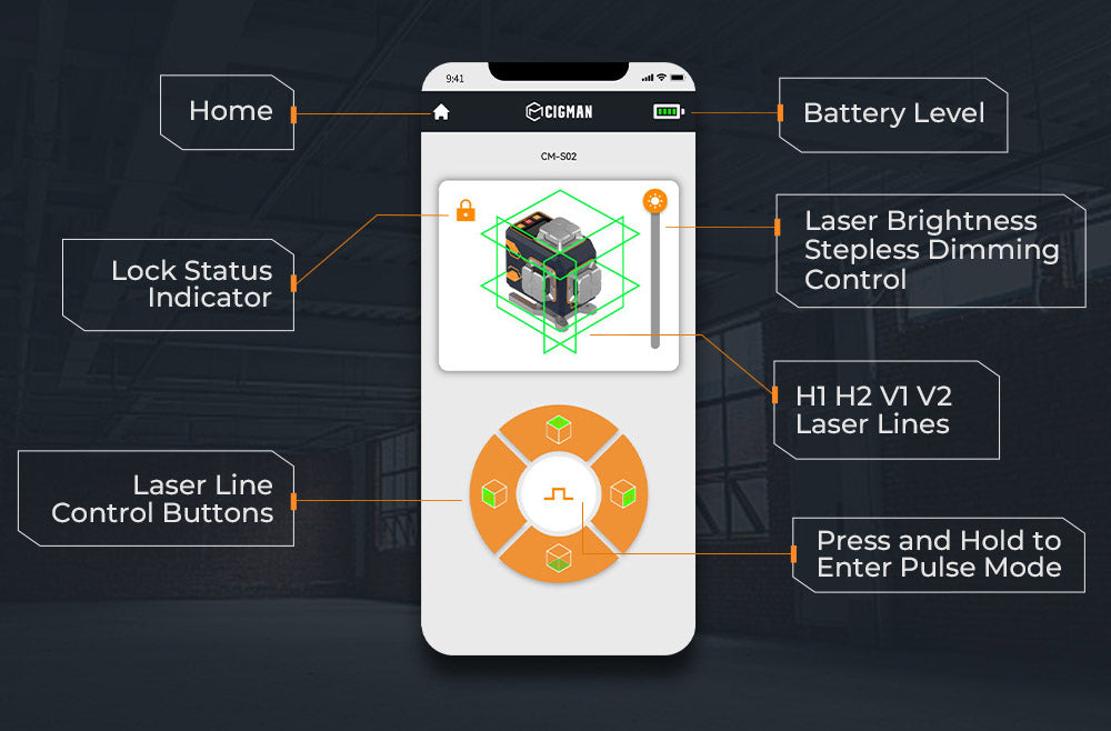 Nivel Láser CIGMAN CM-S02 4x360° de 16 líneas, control por APP, pantalla LCD, tiempo de funcionamiento ultra prolongado de 40 horas.