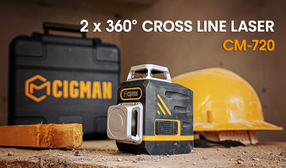 Nivel láser de líneas cruzadas CIGMAN CM720 2 x 360° de 8 líneas, línea cruzada verde, autonivelante, con control remoto, recargable tipo C, soporte giratorio magnético, resistente al agua y al polvo IP45, alcance de trabajo de 30 metros (100 pies).