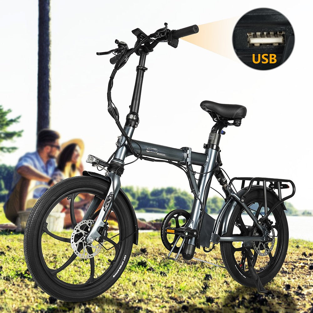 Bicicleta eléctrica CMACEWHEEL EM20, motor de 350 W, batería de 36 V y 12 Ah, neumáticos de 20 x 2,25 pulgadas, velocidad máxima de 25 km/h, autonomía máxima de 55 km, freno de disco de aceite, impermeable IP65.