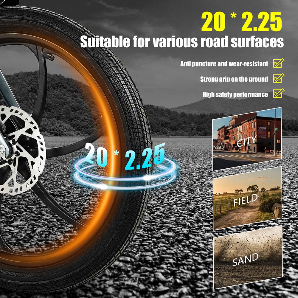 Bicicleta eléctrica CMACEWHEEL EM20, motor de 350 W, batería de 36 V y 12 Ah, neumáticos de 20 x 2,25 pulgadas, velocidad máxima de 25 km/h, autonomía máxima de 55 km, freno de disco de aceite, impermeable IP65.