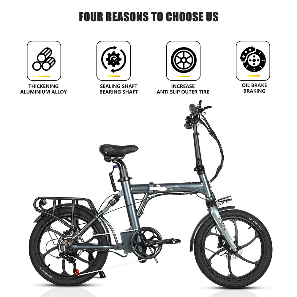 Bicicleta eléctrica CMACEWHEEL EM20, motor de 350 W, batería de 36 V y 12 Ah, neumáticos de 20 x 2,25 pulgadas, velocidad máxima de 25 km/h, autonomía máxima de 55 km, freno de disco de aceite, impermeable IP65.