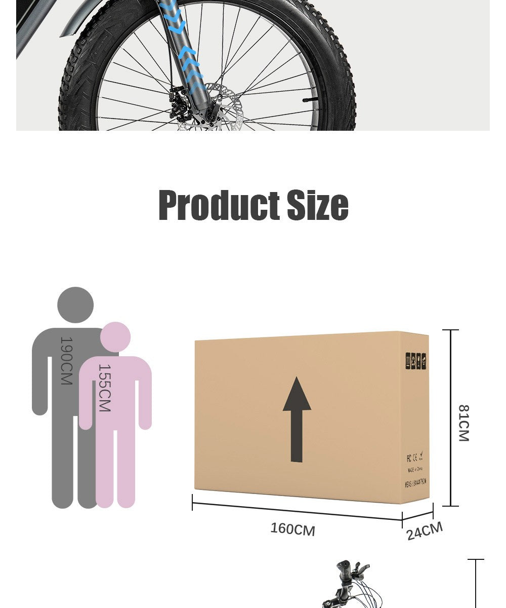 CMACEWHEEL J26 Electric Bike, 26*4.0'' CST Tire, 750W Motor, 45km/h Max Speed, 17Ah Battery, Disc Brake, 150kg Max Load - Black