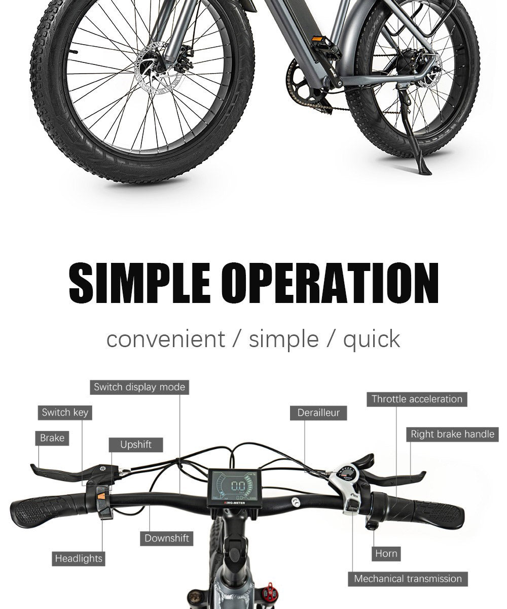 CMACEWHEEL J26 Electric Bike, 26*4.0'' CST Tire, 750W Motor, 45km/h Max Speed, 110km Max Range, 17Ah Battery, Disc Brake, 150kg Max Load - Black