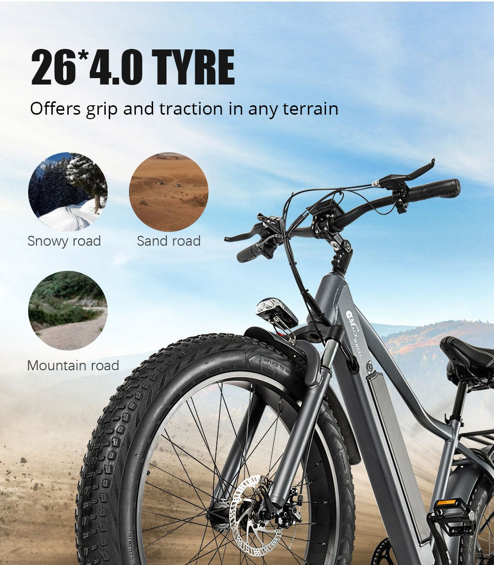 CMACEWHEEL J26 Electric Bike, 26*4.0'' CST Tire, 750W Motor, 45km/h Max Speed, 17Ah Battery, Disc Brake, 150kg Max Load - Black