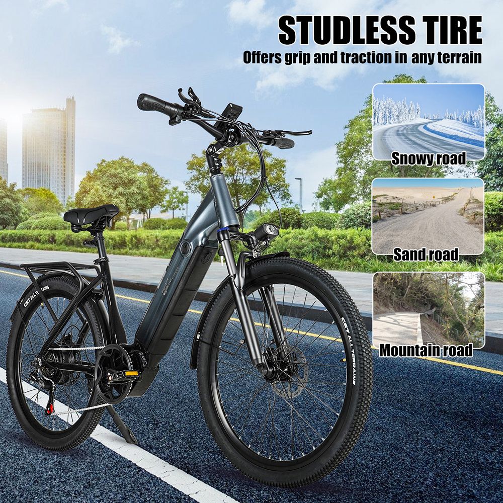 Bicicleta Eléctrica CMACEWHEEL L26, Motor de 500W, Batería de 48V 17Ah, Neumáticos CST de 26*2.1″, Velocidad Máxima de 45km/h, Alcance Máximo de 100km, Frenos de Disco Hidráulicos - Dorada