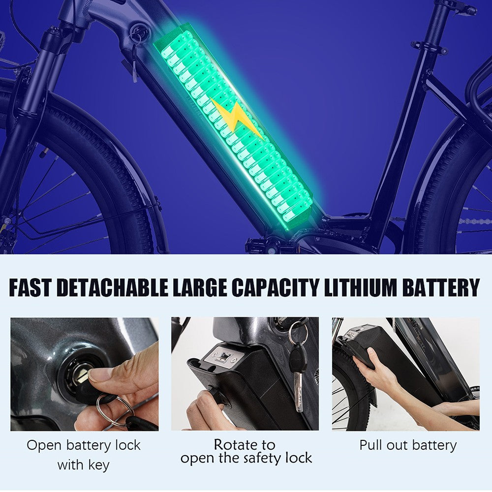 Bicicleta Eléctrica CMACEWHEEL L26, Motor de 500W, Batería de 48V 17Ah, Neumáticos CST de 26*2.1″, Velocidad Máxima de 45km/h, Alcance Máximo de 100km, Frenos de Disco Hidráulicos - Dorada