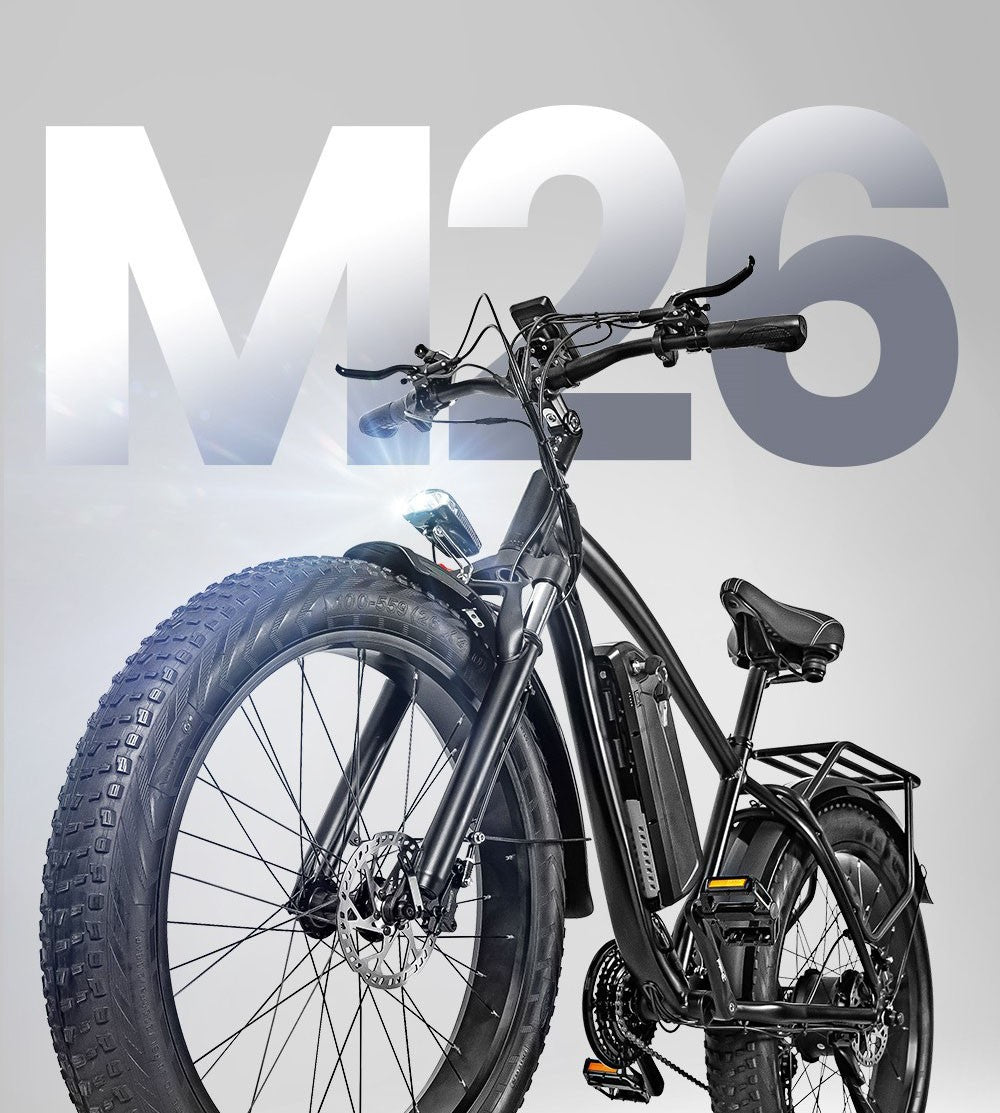 CMACEWHEEL M26 Electric Bike 26*4.0 inch CST Fat Tire 750W Motor 40-45km/h Max Speed 48V 17Ah Battery 110km Range - Grey