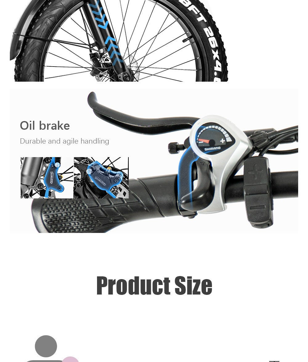 CMACEWHEEL M26 Electric Bike 26*4.0 inch CST Fat Tire 750W Motor 40-45km/h Max Speed 48V 17Ah Battery 110km Range - Grey