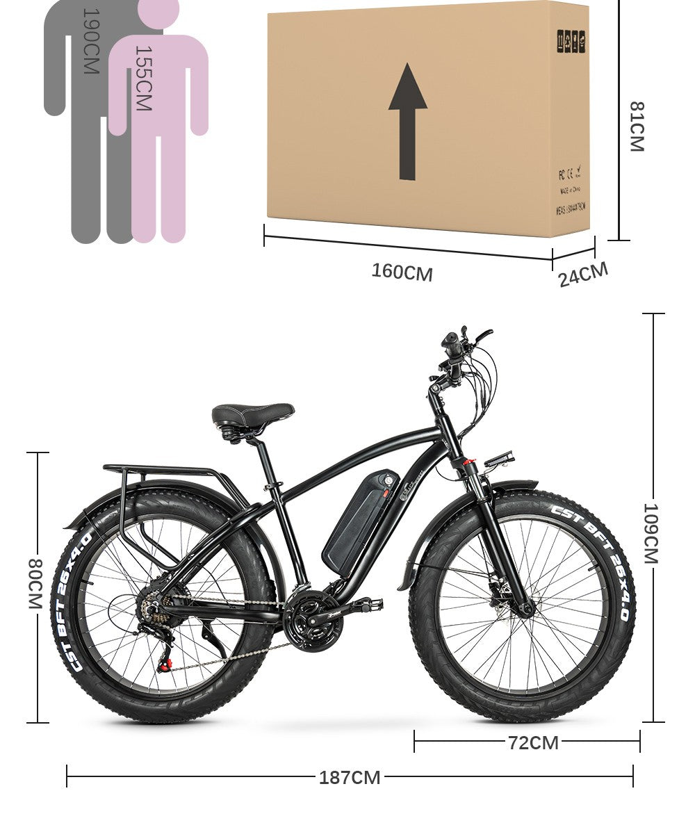 CMACEWHEEL M26 Electric Bike 26*4.0 inch CST Fat Tire 750W Motor 40-45km/h Max Speed 48V 17Ah Battery 110km Range - Grey