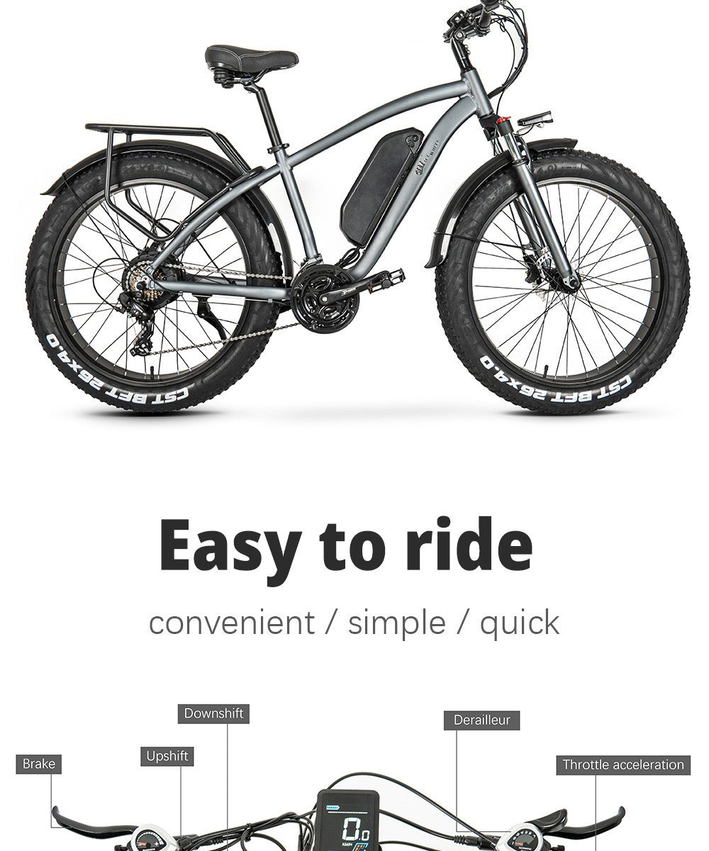 CMACEWHEEL M26 Electric Bike 26*4.0 inch CST Fat Tire 750W Motor 40-45km/h Max Speed 48V 17Ah Battery 110km Range - Grey