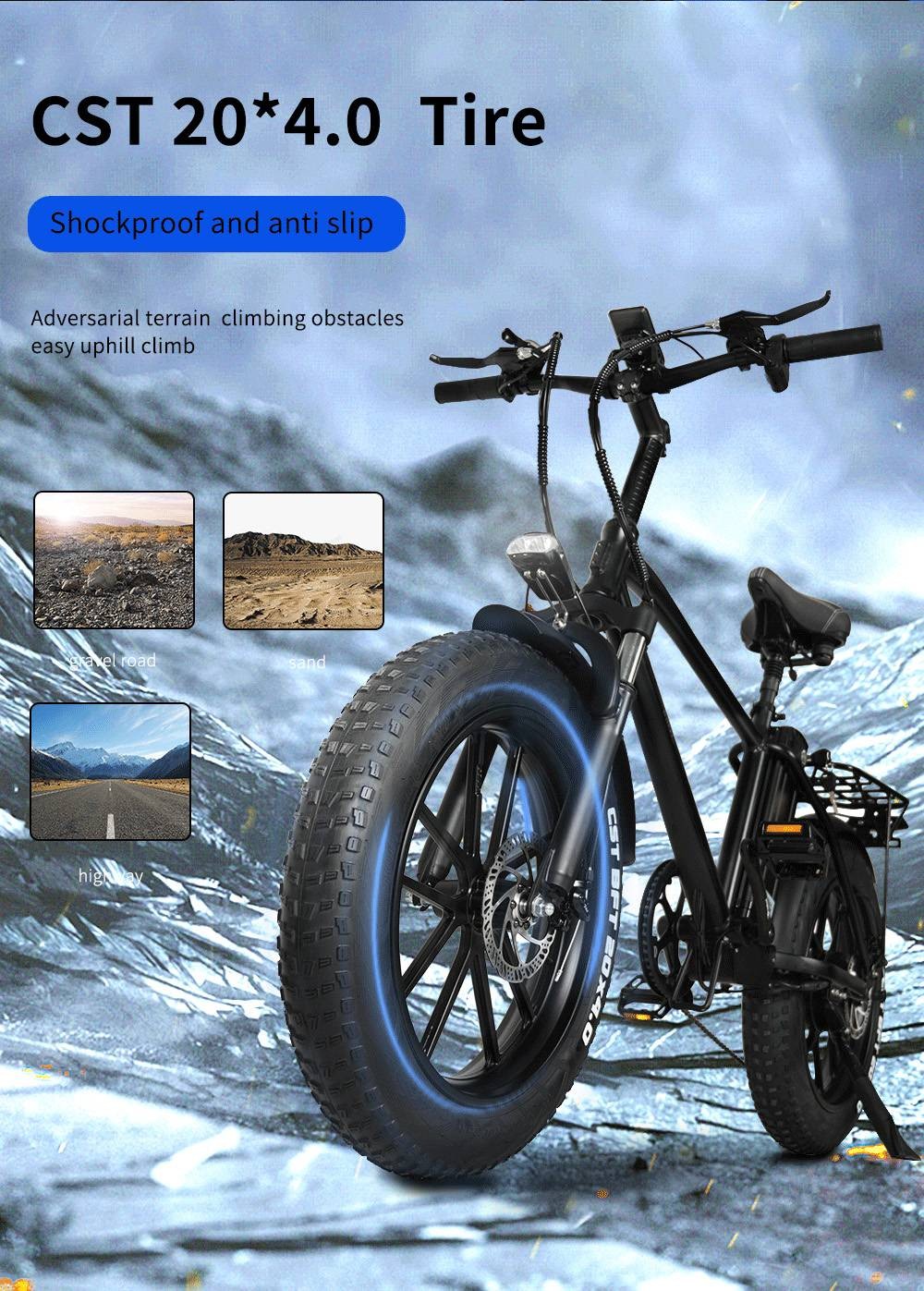 CMACEWHEEL T20 Electric Bike 20*4.0 inch CST Tire 750W Motor 40-45km/h Max Speed 17Ah Battery - Black