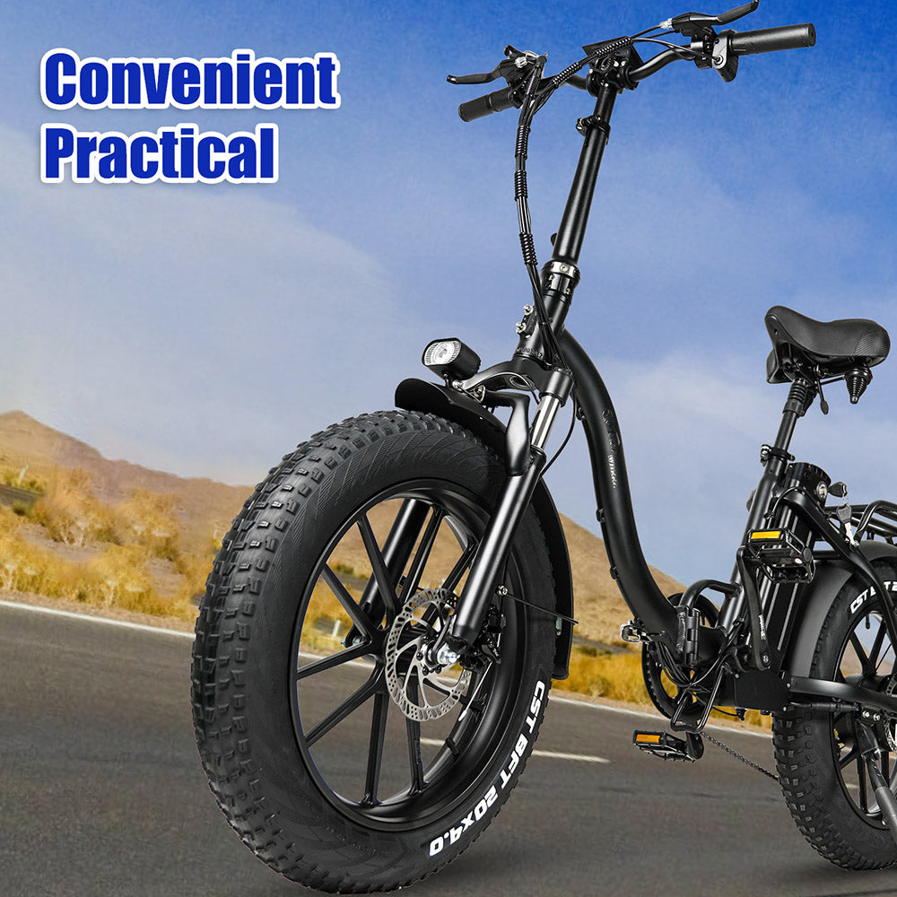 CMACEWHEEL Y20 Folding Electric Bike, 250W Motor, 48V 18Ah Battery, 20 x 4.0'' CST Fat Tires, 25km/h Max Speed, 70-90km Range, Front & Rear Disc Brake, IP65 Waterproof - Black