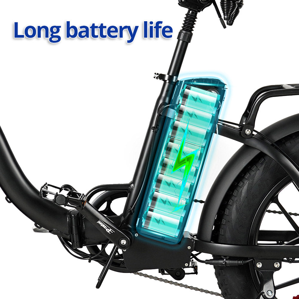 CMACEWHEEL Y20 Folding Electric Bike, 250W Motor, 48V 18Ah Battery, 20 x 4.0'' CST Fat Tires, 25km/h Max Speed, 70-90km Range, Front & Rear Disc Brake, IP65 Waterproof - Black
