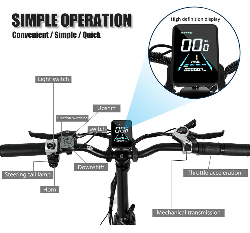 CMACEWHEEL Y20 Folding Electric Bike, 250W Motor, 48V 18Ah Battery, 20 x 4.0'' CST Fat Tires, 25km/h Max Speed, 70-90km Range, Front & Rear Disc Brake, IP65 Waterproof - Black