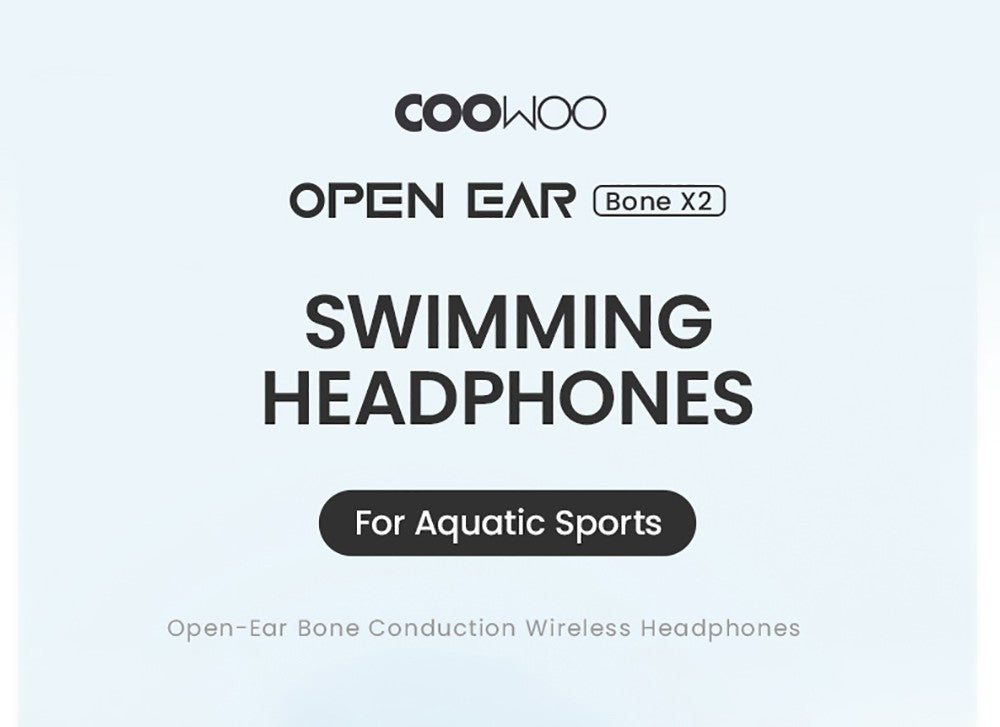 Auriculares de conducción ósea Coowoo OPEN EAR BONE-X2 para nadar, impermeables IP68, Bluetooth 5.2, 8 GB de almacenamiento - Negro