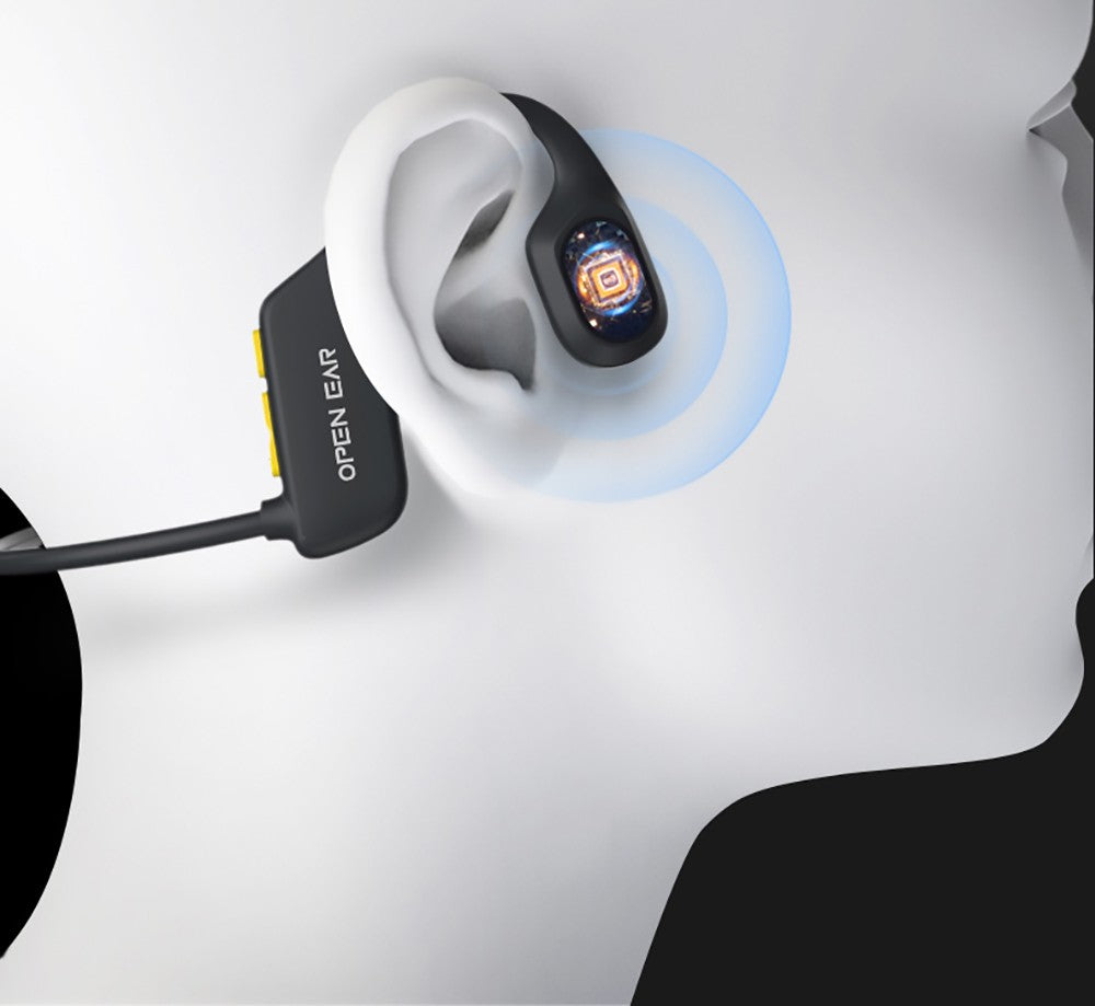 Auriculares de conducción ósea Coowoo OPEN EAR BONE-X2 para nadar, impermeables IP68, Bluetooth 5.2, 8 GB de almacenamiento - Negro