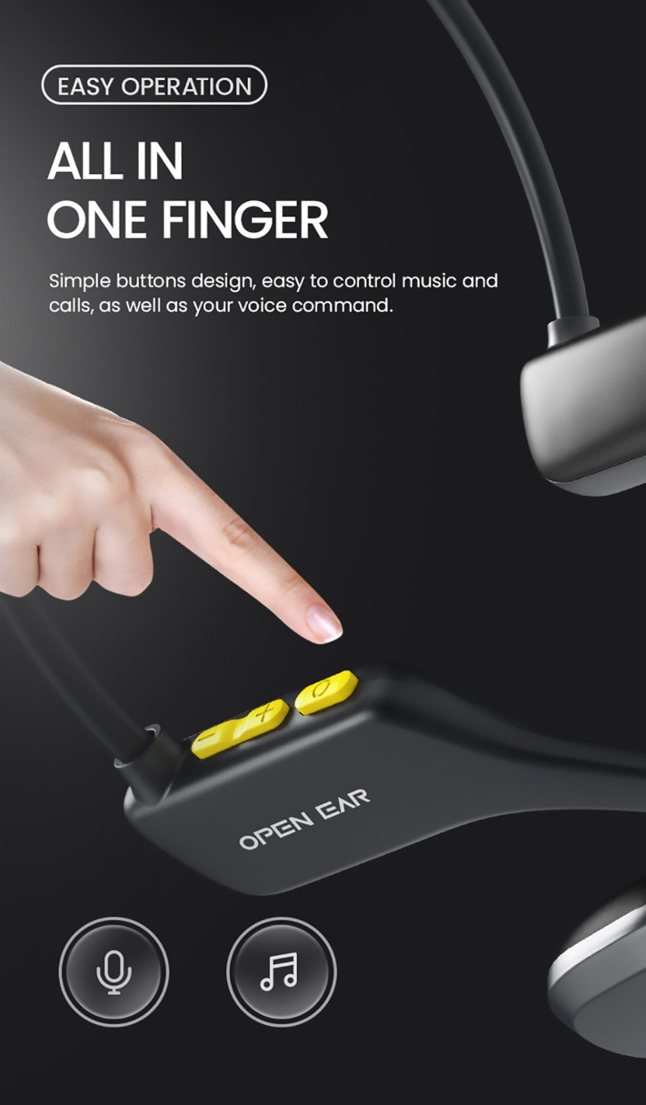 Auriculares de conducción ósea Coowoo OPEN EAR BONE-X2 para nadar, impermeables IP68, Bluetooth 5.2, 8 GB de almacenamiento - Negro