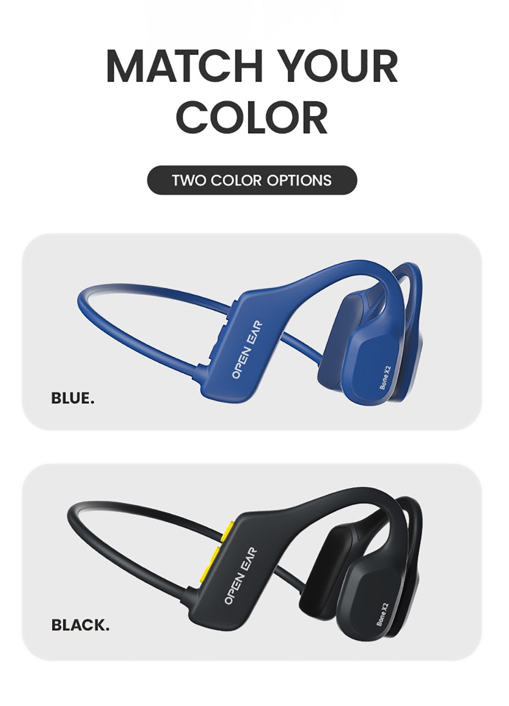 Auriculares de conducción ósea Coowoo OPEN EAR BONE-X2 para nadar, impermeables IP68, Bluetooth 5.2, 8 GB de almacenamiento - Negro