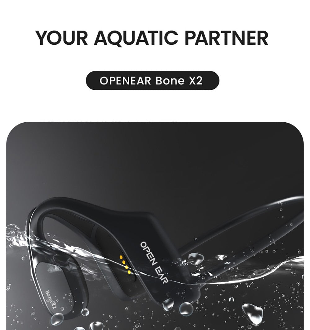 Auriculares de conducción ósea Coowoo OPEN EAR BONE-X2 para nadar, impermeables IP68, Bluetooth 5.2, 8 GB de almacenamiento - Negro