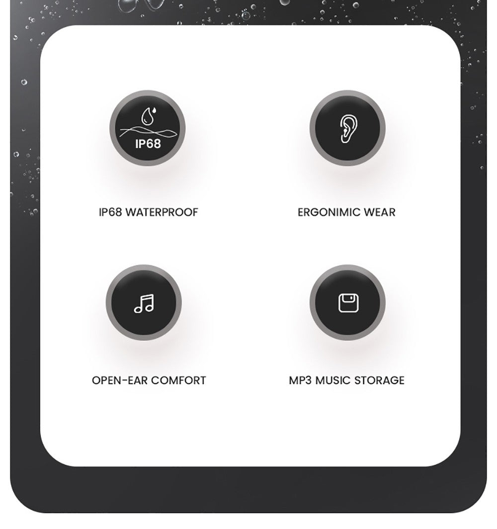Auriculares de conducción ósea Coowoo OPEN EAR BONE-X2 para nadar, impermeables IP68, Bluetooth 5.2, 8 GB de almacenamiento - Negro