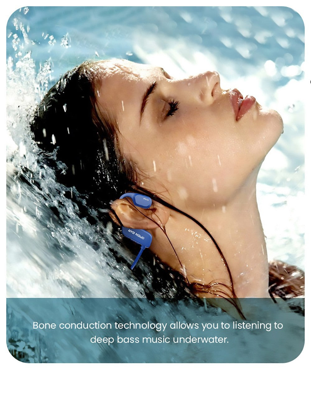 Auriculares de conducción ósea Coowoo OPEN EAR BONE-X2 para nadar, impermeables IP68, Bluetooth 5.2, 8 GB de almacenamiento - Negro