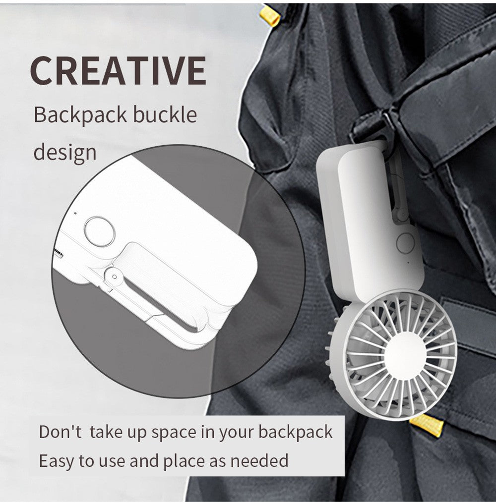 COOWOO HP1013 Mini ventilador con hebilla para mochila, 3 velocidades de viento, batería de 2000 mAh, hasta 13 horas de autonomía, ventilador de escritorio silencioso.