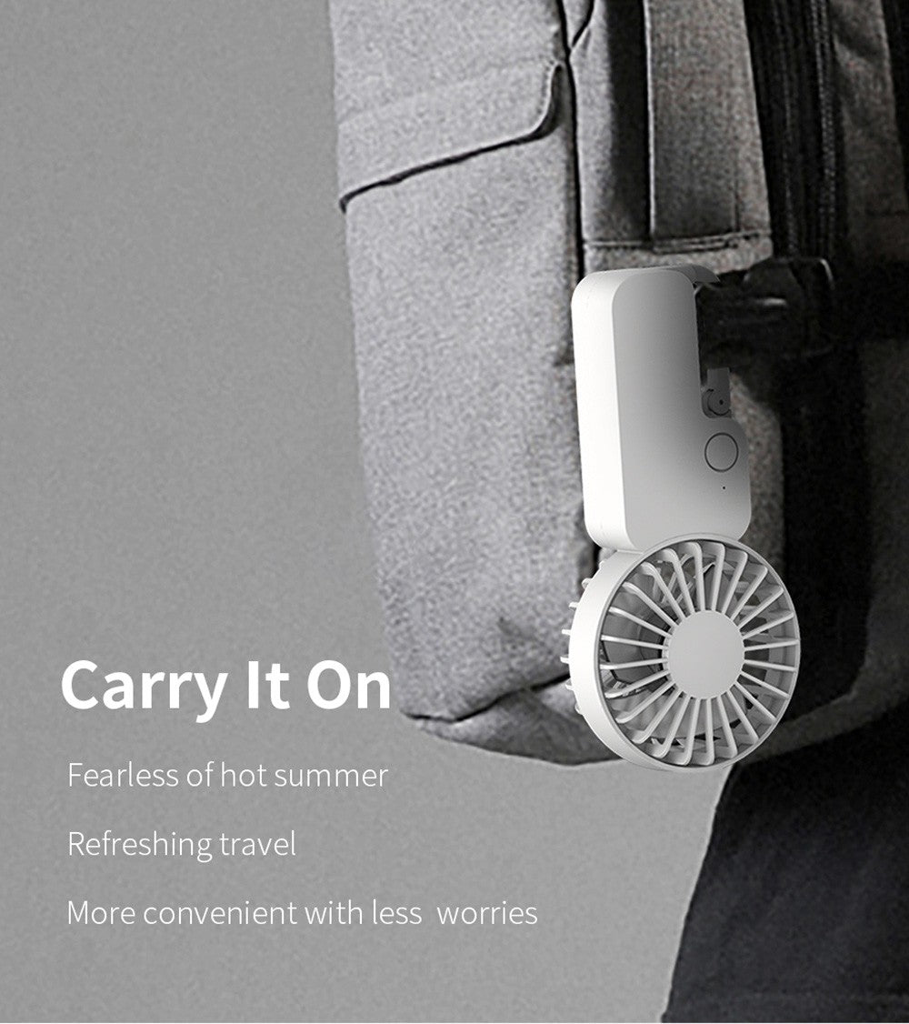 COOWOO HP1013 Mini ventilador con hebilla para mochila, 3 velocidades de viento, batería de 2000 mAh, hasta 13 horas de autonomía, ventilador de escritorio silencioso.