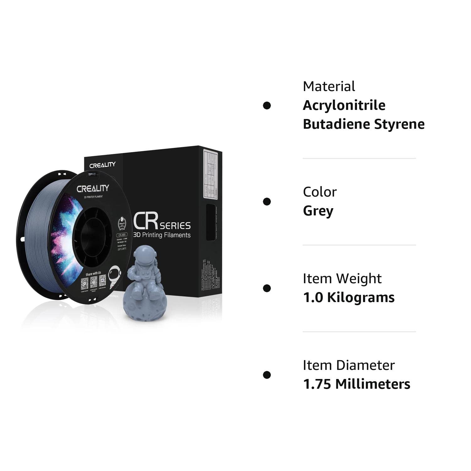 Filamento para impresión 3D ABS Creality CR 1.75mm 1KG Gris