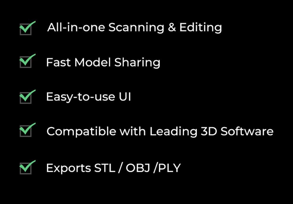 Escáner 3D Creality CR-Scan Ferret Pro, velocidad de escaneo de hasta 30 fps, precisión de 0,1 mm, distancia de trabajo de 150-700 mm, rango de captura individual de 560*820 mm, escaneo mínimo de 150x150 mm, conexión inalámbrica.
