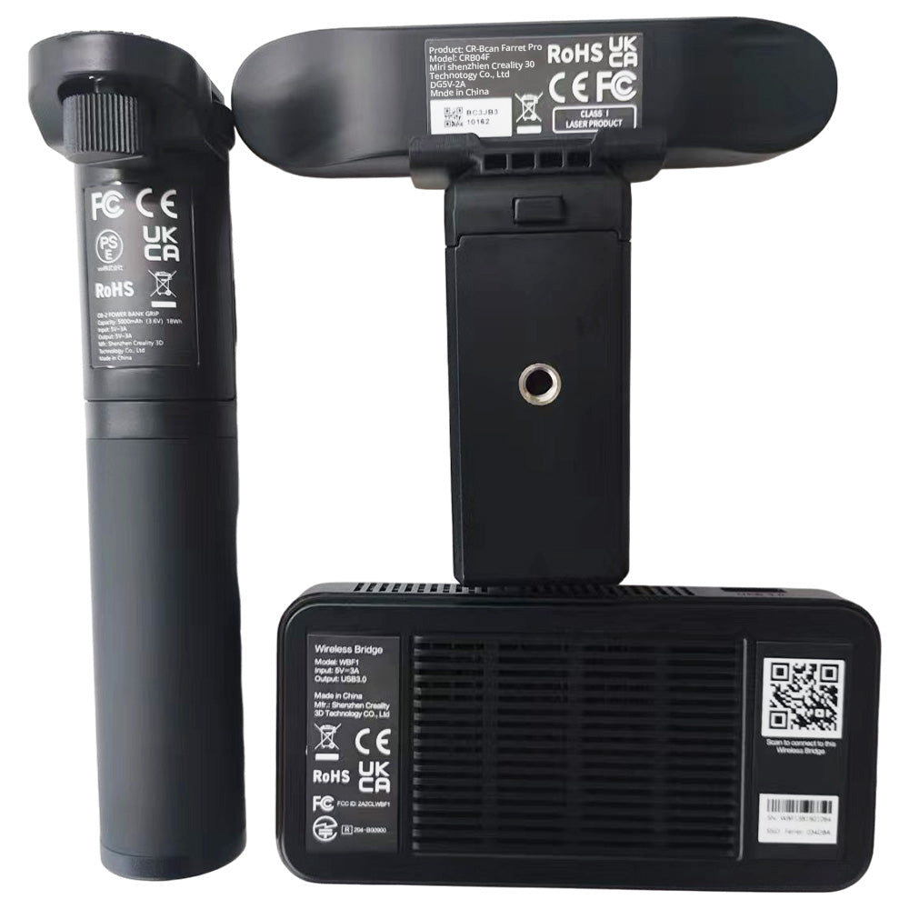 Escáner 3D Creality CR-Scan Ferret Pro, velocidad de escaneo de hasta 30 fps, precisión de 0,1 mm, distancia de trabajo de 150-700 mm, rango de captura individual de 560x820 mm, escaneo mínimo de 150x150 mm, conexión inalámbrica.