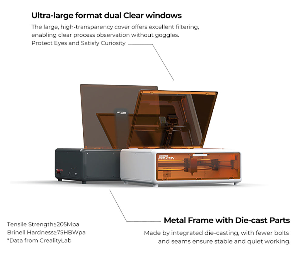 Creality Falcon A1 Láser de Clase 1 FDA de 10W, Grabado Rápido a 600mm/s, Cámara Incorporada, Detección Inteligente de Materiales, Cubierta de Protección Ocular, Punto Comprimido de 0.06 - 0.08mm, Ventilador de Extracción, 305*381mm