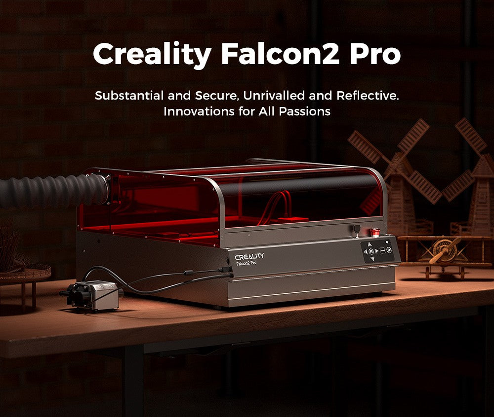 Grabador y cortador láser Creality Falcon2 Pro de 40 W, certificación de seguridad FDA Clase 1, extracción de humos, asistencia de aire integrada, cámara incorporada, tira de protección tipo valla, monitorización de fuego/flujo de aire/lente, 400*415 mm