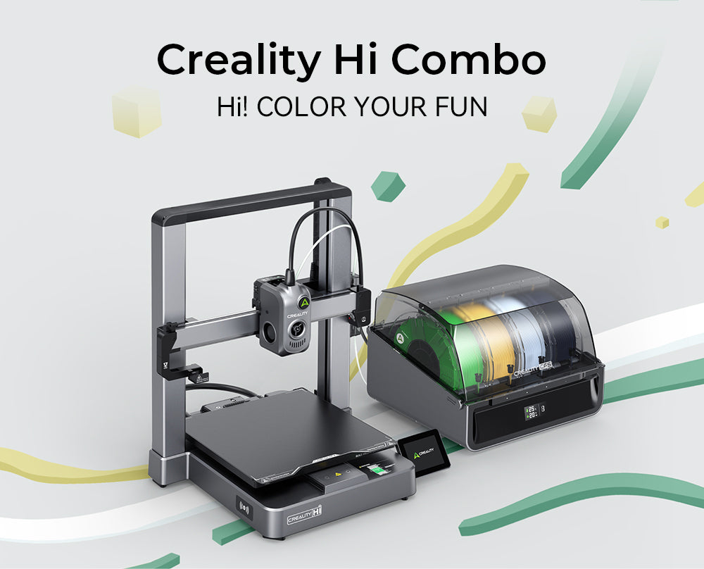 Creality Hi Combo, Sistema Multimaterial CFS, Impresión rápida a 500 mm/s, Cámara de monitorización con tapa de privacidad, Hasta 16 colores, Calibración automática, Nivelación automática de la cama, Reducción de la inclinación del eje X, Cuerpo totalmente metálico, 260*260*300 mm