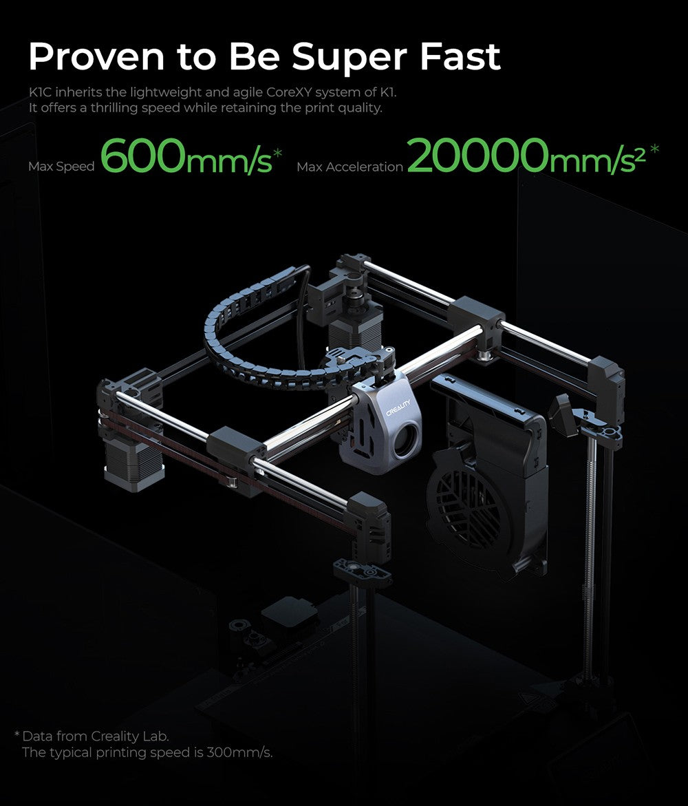 Impresora 3D Creality K1C, velocidad máxima de 600 mm/s, cámara con IA, boquilla de cambio rápido, extrusor totalmente metálico, imprime fibra de carbono, filtro de aire y modo silencioso.