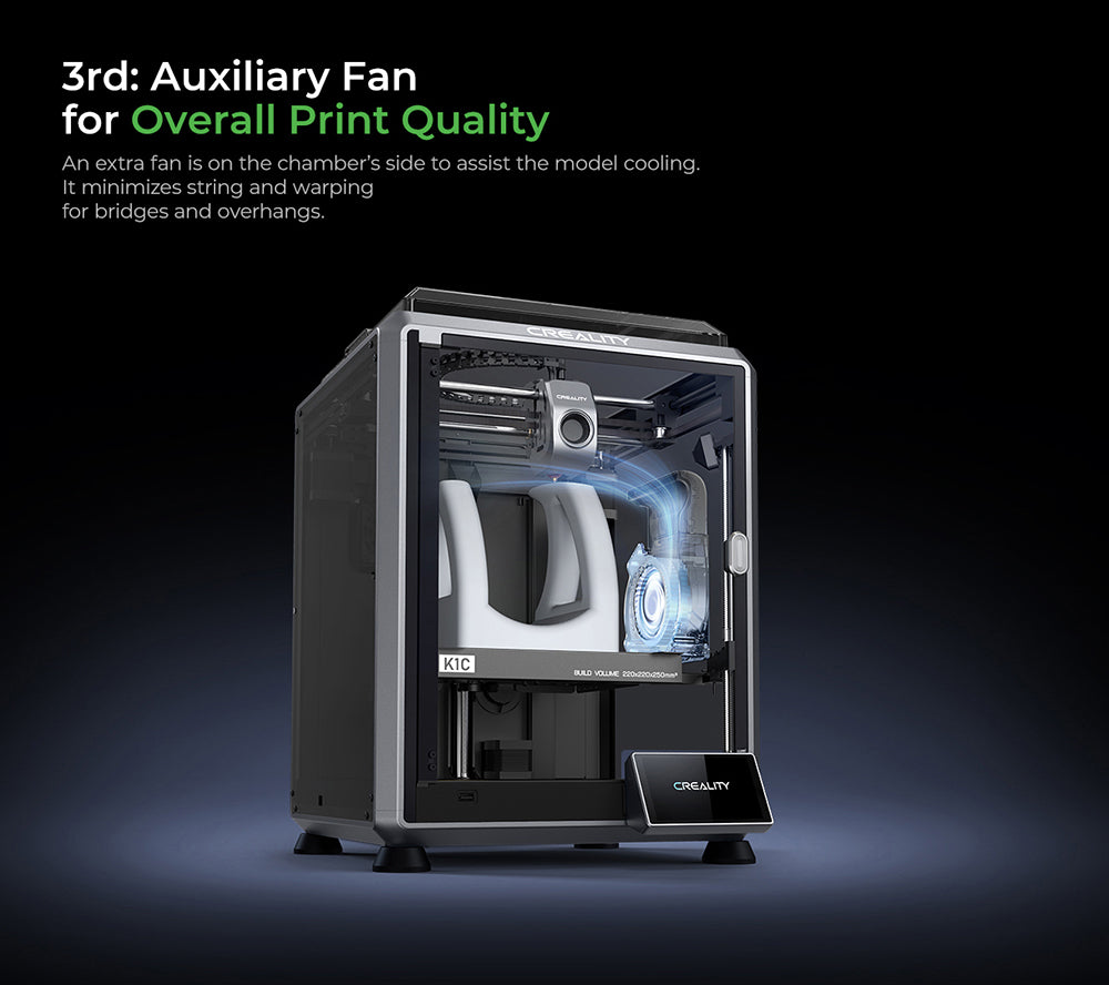Impresora 3D Creality K1C, velocidad máxima de 600 mm/s, cámara con IA, boquilla de cambio rápido, extrusor totalmente metálico, imprime fibra de carbono, filtro de aire y modo silencioso.