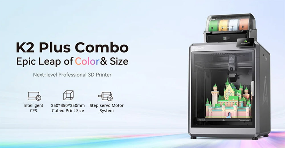 Impresora 3D Creality K2 Plus Combo con CFS, 600 mm/s, impresión multicolor, extrusor Apus, detección de inclinación, motores de circuito cerrado FOC, calentador de cámara activo, 350x350x350 mm