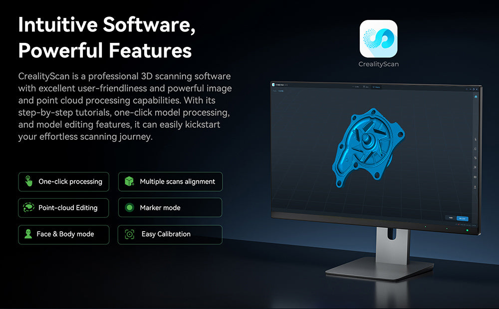 Escáner 3D Creality CR Scan Otter, velocidad de escaneo de 20 fps, precisión de 0,02 mm, visión estéreo de 4 lentes, escaneo a todo color de 24 bits, 8 luces infrarrojas.