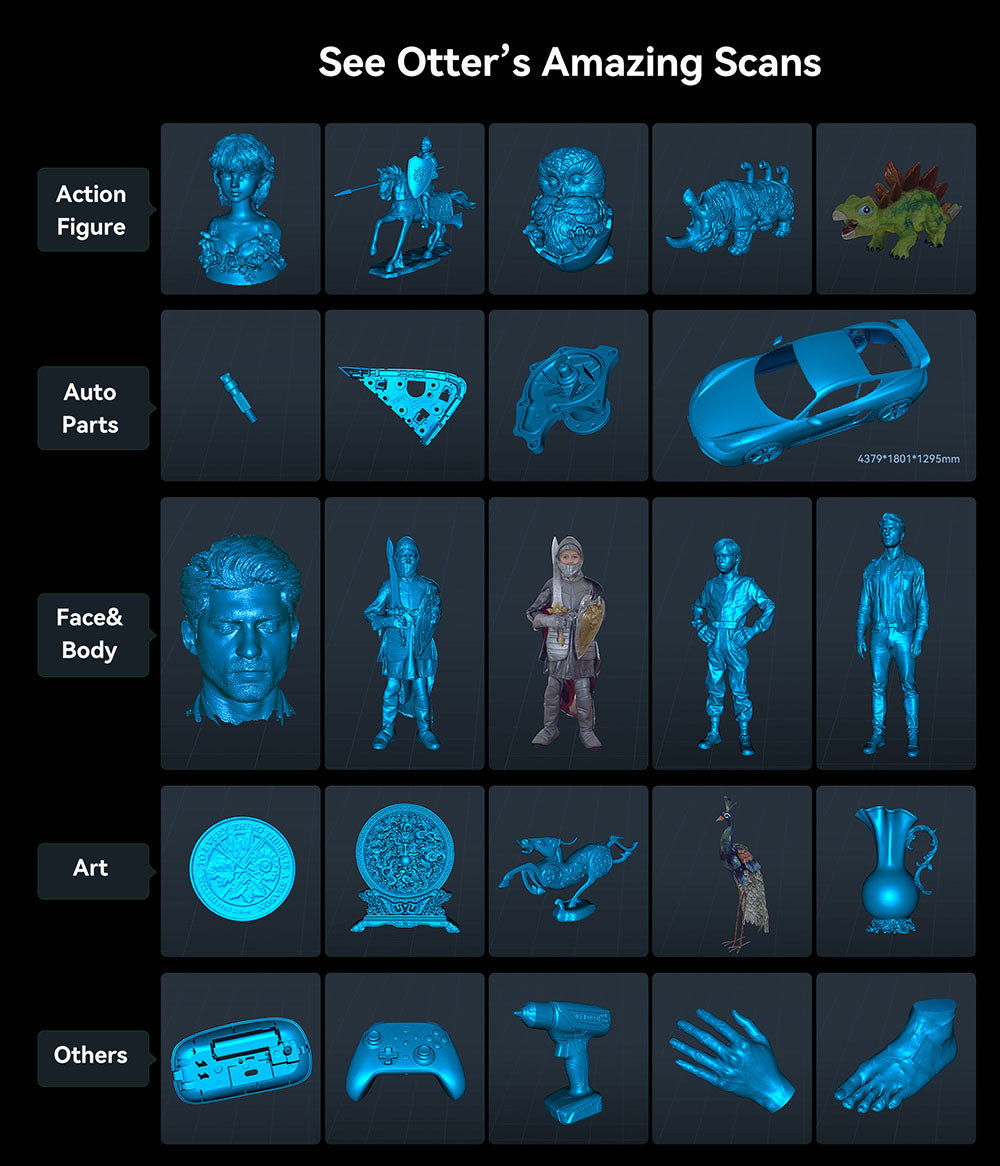 Escáner 3D Creality CR Scan Otter, velocidad de escaneo de 20 fps, precisión de 0,02 mm, visión estéreo de 4 lentes, escaneo a todo color de 24 bits, 8 luces infrarrojas.