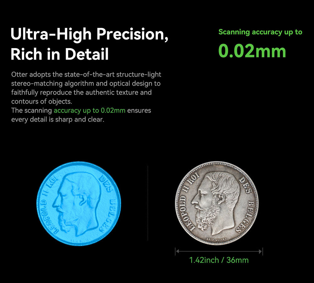 Escáner 3D Creality CR Scan Otter, velocidad de escaneo de 20 fps, precisión de 0,02 mm, visión estéreo de 4 lentes, escaneo a todo color de 24 bits, 8 luces infrarrojas.