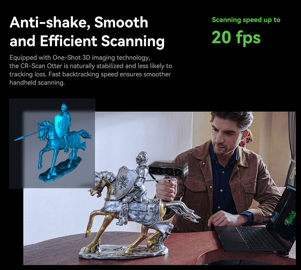 Escáner 3D Creality CR Scan Otter, velocidad de escaneo de 20 fps, precisión de 0,02 mm, visión estéreo de 4 lentes, escaneo a todo color de 24 bits, 8 luces infrarrojas.