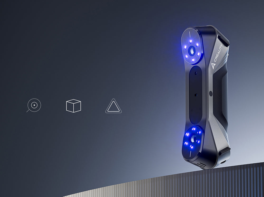 Escáner 3D Creality Raptor, Láser azul híbrido NIR, Velocidad de escaneo de 60 fps, Objetos entre 5-2000 mm, Escaneo a todo color de 24 bits, Precisión de 0,02 mm, Antivibración.