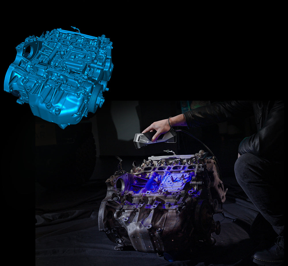 Escáner 3D Creality Raptor, Láser azul híbrido NIR, Velocidad de escaneo de 60 fps, Objetos entre 5-2000 mm, Escaneo a todo color de 24 bits, Precisión de 0,02 mm, Antivibración.