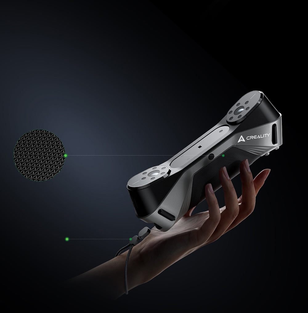 Escáner 3D Creality Raptor, Láser azul híbrido NIR, Velocidad de escaneo de 60 fps, Objetos entre 5-2000 mm, Escaneo a todo color de 24 bits, Precisión de 0,02 mm, Antivibración.