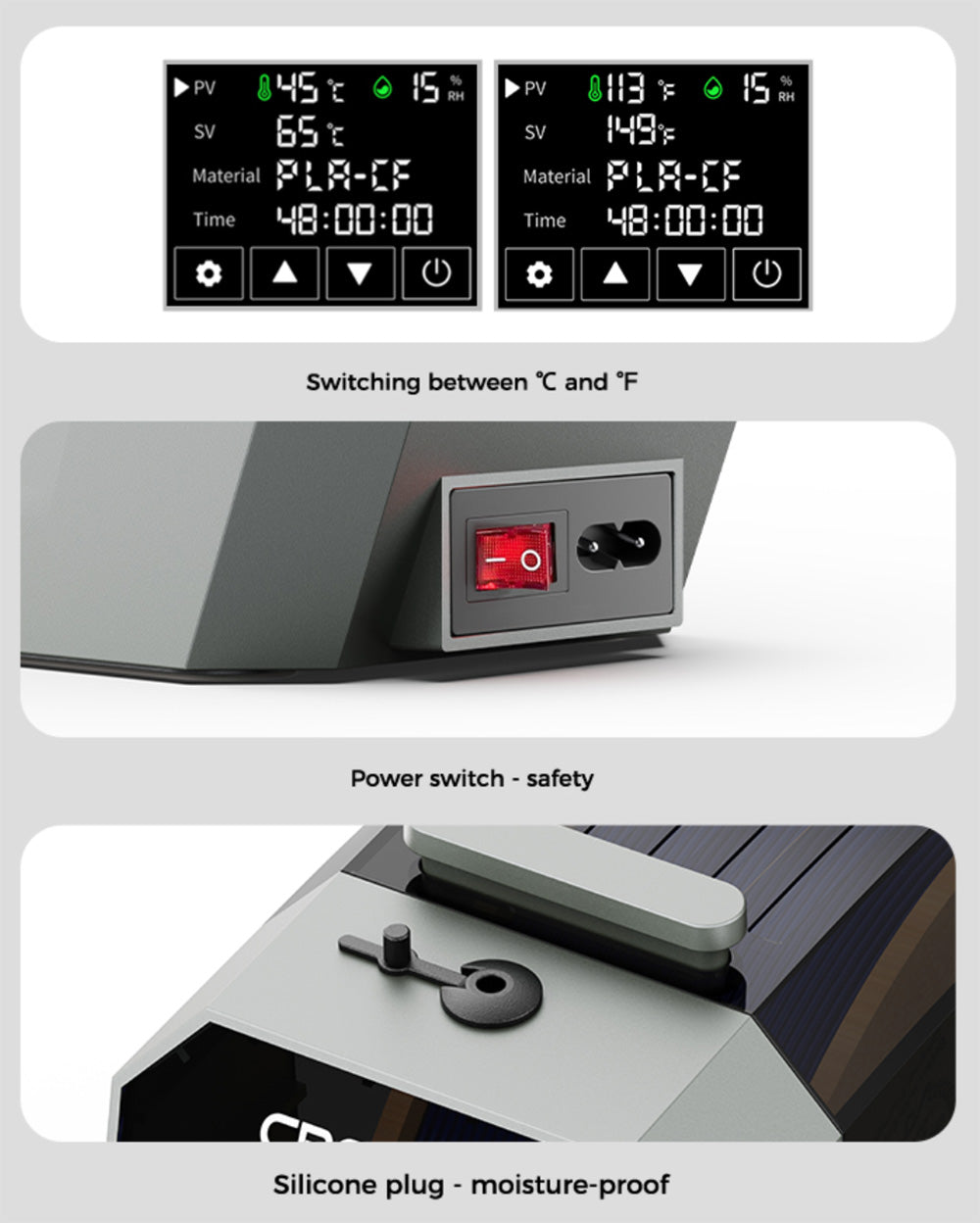 Creality Space Pi Caja Secadora de Filamento para Impresora 3D, Calefacción PTC de Aire Caliente de 360 Grados, Temporizador de 48 Horas, Pantalla Táctil LCD