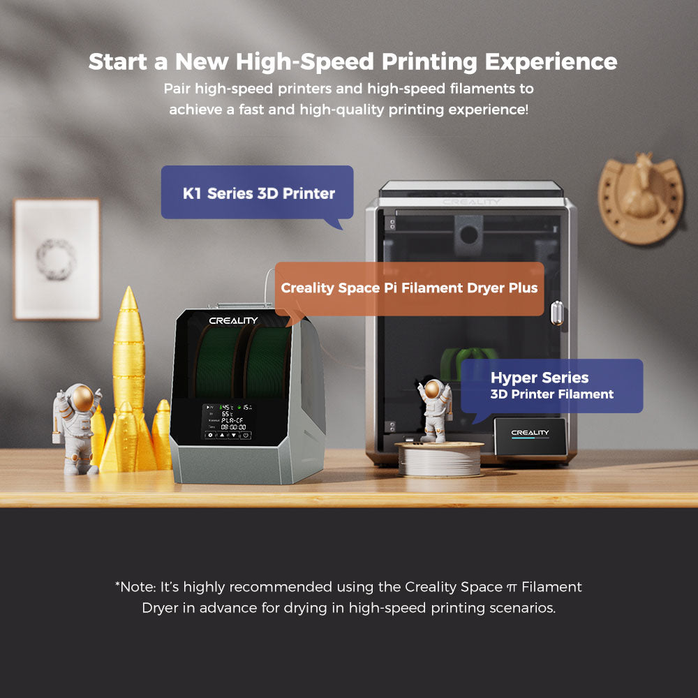 Secador de filamento Creality Space Pi Plus para impresora 3D, capacidad para 2 rollos, calentamiento por aire caliente PTC de 360 grados, temporizador de 48 horas, pantalla táctil LCD.