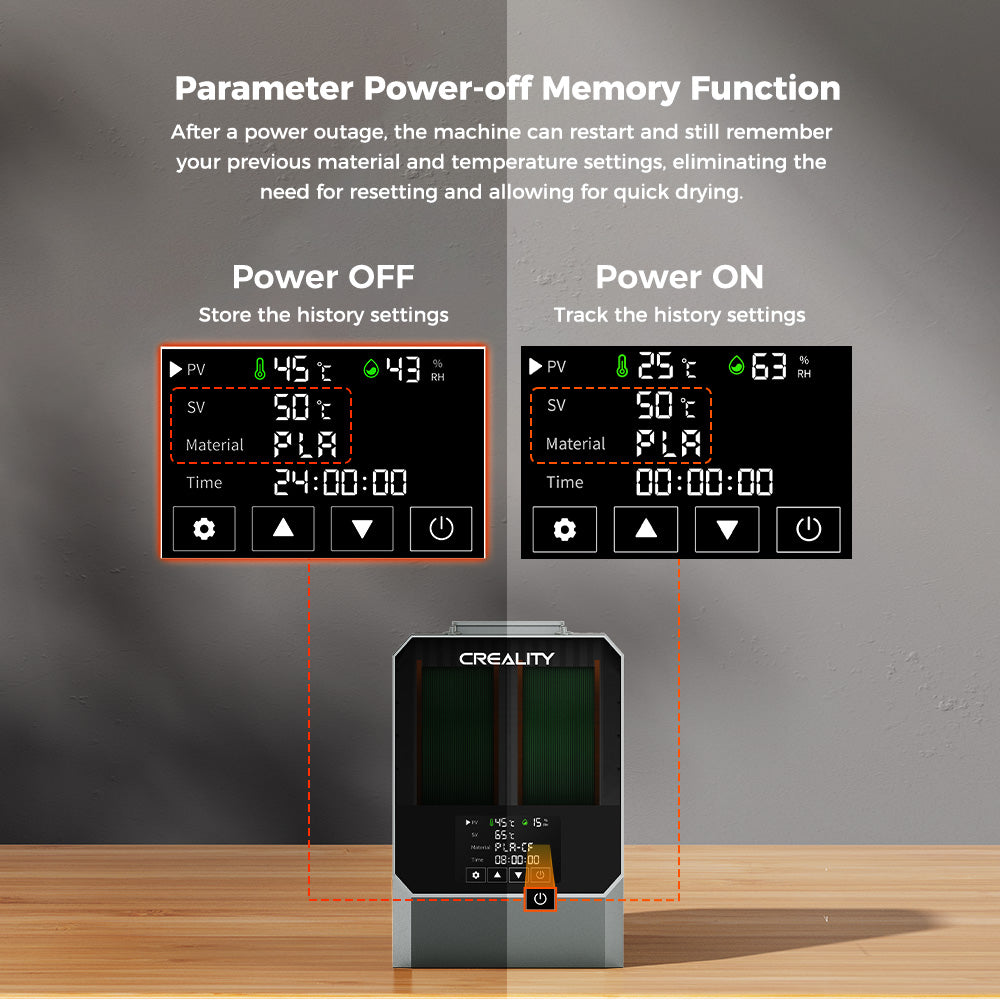 Secador de filamento Creality Space Pi Plus para impresora 3D, capacidad para 2 rollos, calentamiento por aire caliente PTC de 360 grados, temporizador de 48 horas, pantalla táctil LCD.