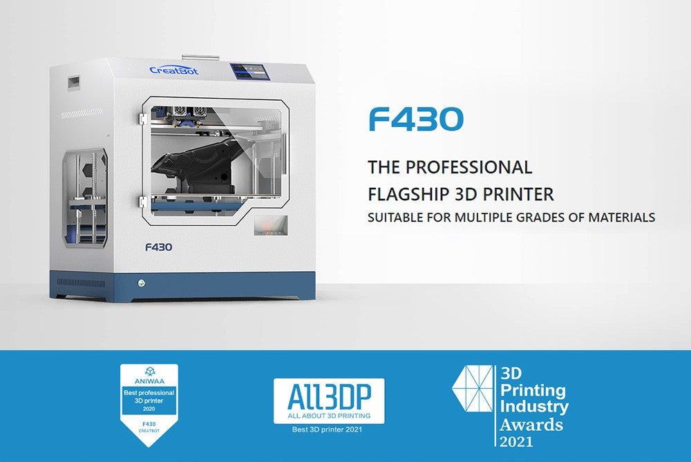 CreatBot F430 3D Printer, Dual Extruder, Auto Leveling, 0.04mm Precision, Max Printing Speed 180 mm/s, Filament Detection, Outage Restore, Fully Enclosed, Glass Ceramic Platform, 400*300*300mm