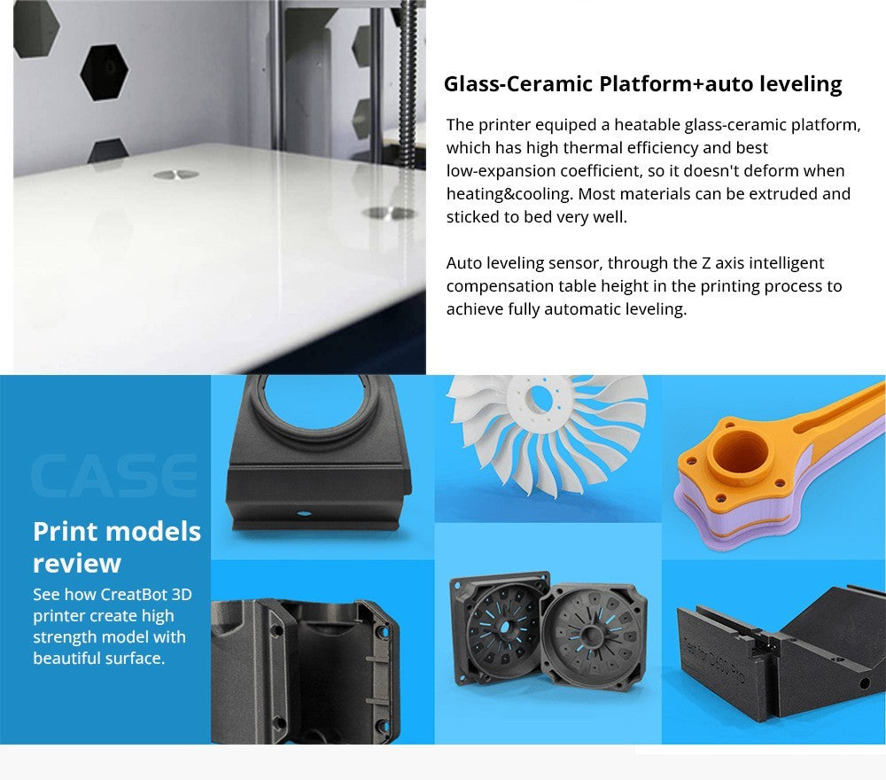 CreatBot F430 3D Printer, Dual Extruder, Auto Leveling, 0.04mm Precision, Max Printing Speed 180 mm/s, Filament Detection, Outage Restore, Fully Enclosed, Glass Ceramic Platform, 400*300*300mm