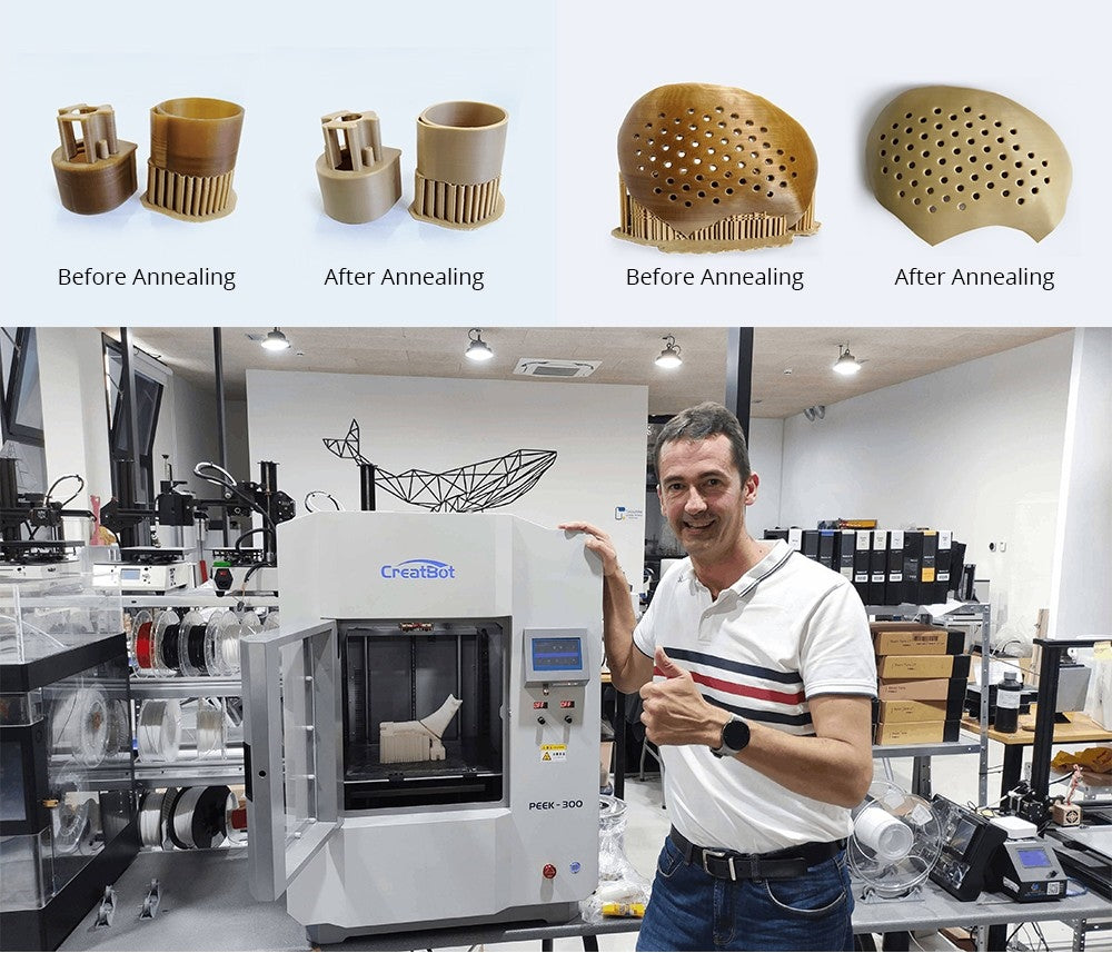 CreatBot PEEK-300 3D Printer, Auto-Leveling, Auto-Rising Dual Extruders, 10-120mm/s Print Speed, Direct Annealing System, Air Pump/Water Cooling, Single Extrusion Volume 300x300x400mm, Dual Extrusion Volume 240x300x400mm